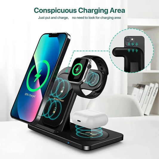3 in 1 Wireless Charger Stand Pad For Apple Products.