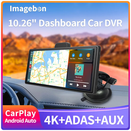 10.26" 4K Car DVR Wireless CarPlay Android Auto Dashboard Recorder With ADAS
